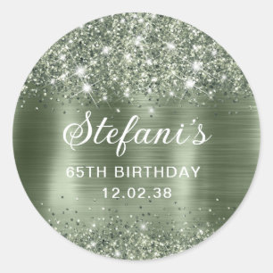 Glittery Grönt Sage Foil 65e Birthday Classic Runt Klistermärke