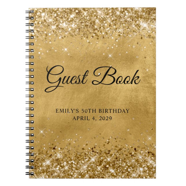 Glittery Guld 50:e födelsedagen Guestbook Anteckningsbok (Framsidan)