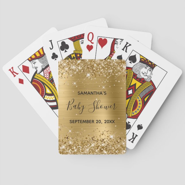 Glittery Guld Baby Shower-favoriter Casinokort (Baksidan)