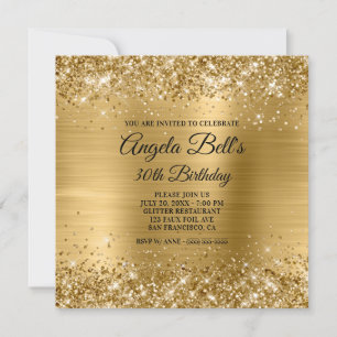 Glittery Guld Brushed Foil Glam 30års födelsedag Inbjudningar