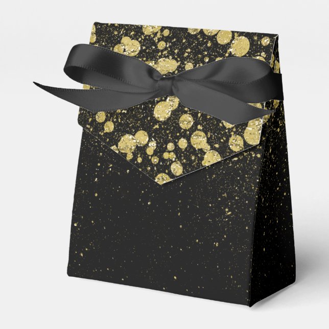 Glittery Guld Confetti på Black Presentaskar (Framsidan Sidan)