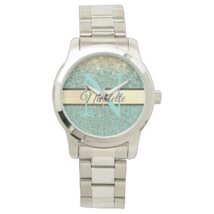 Glittery Guld Feathers Monogram Armbandsur