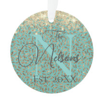 Glittery Guld Feathers Monogram Family Namn