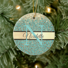 Glittery Guld Feathers Monogram Julgransprydnad Keramik