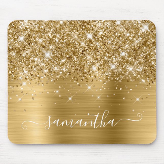 Glittery Guld Girly Namnteckning kalligrafi Musmatta (Framsidan)