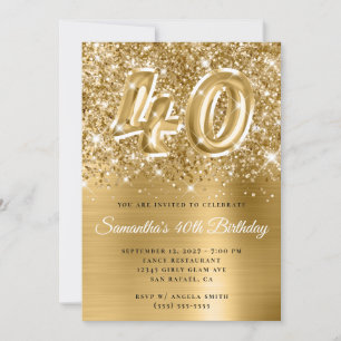 Glittery Guld Glam 40:e födelsedagen Inbjudningar