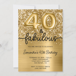 Glittery Guld Glam 40 och Fabulous Inbjudningar
