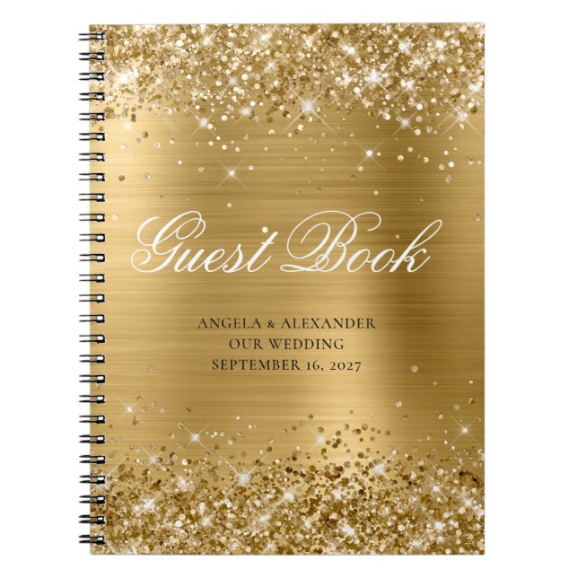 Glittery Guld Glam Classic Script Guestbook Anteckningsbok (Framsidan)