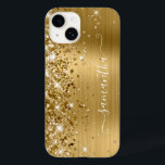 Glittery Guld Glam Girly Swash Namnteckning<br><div class="desc">Den glupskt faux-högdagrar guld glitter på den lämnat kant framför en faux gyllene gult borstad metall folie. Det moderna,  gigantiska namnteckning teckensnittet har ett elegant vitt kalligrafteckensnitt med dekorativt svan. Anpassa teckensnittet stilar för att skapa din egen mobila växel för din bästa vän.</div>