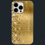 Glittery Guld Glam Modern Girly Namnteckning<br><div class="desc">Den glupskt faux-högdagrar guld glitter på den lämnat kant framför en faux gyllene gult borstad metall folie. Det moderna,  gigantiska namnteckning teckensnittet har ett elegant vitt kalligrafteckensnitt med dekorativt svan. Anpassa typsnittet stilar för att skapa egna mobila växlar.</div>