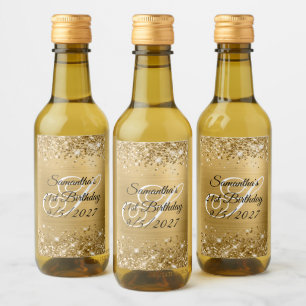 Glittery Guld Glam Monogram 21:a födelsedagen Vinetikett