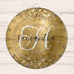 Glittery Guld Glam Monogram Darttavla<br><div class="desc">Skapa din egen gigantiska personlig monogramkartong för henne. Anpassa det svarta och vita dekorativa monogrammet med elegant namnteckning kalligrafi för stil. Monogrammanuset stil är så dekorativt att det måste centreras för en del brev. Det här namnteckning stil moderna teckensnittet har vackra sabbascher. Bakgrunden till glam har en färgad med gradientgradienten...</div>