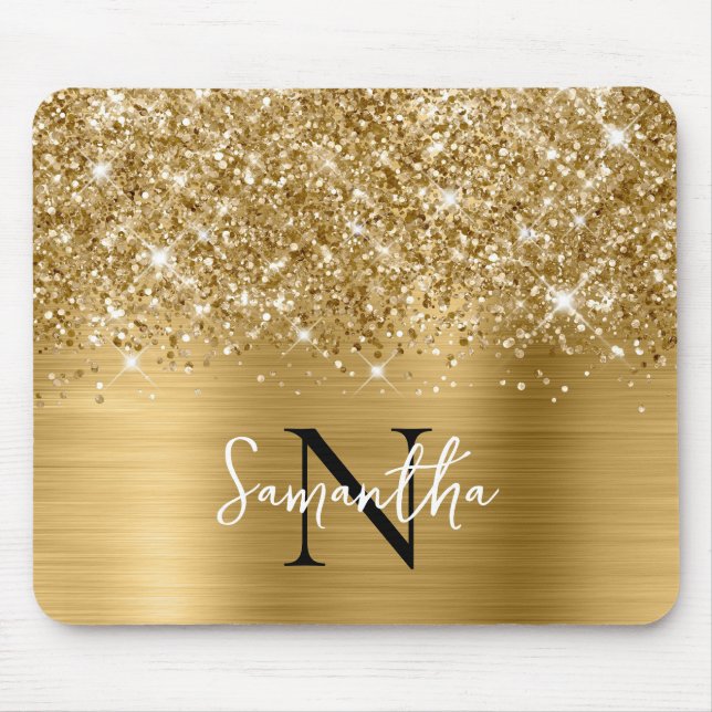 Glittery Guld Glam Monogrammed Musmatta (Framsidan)