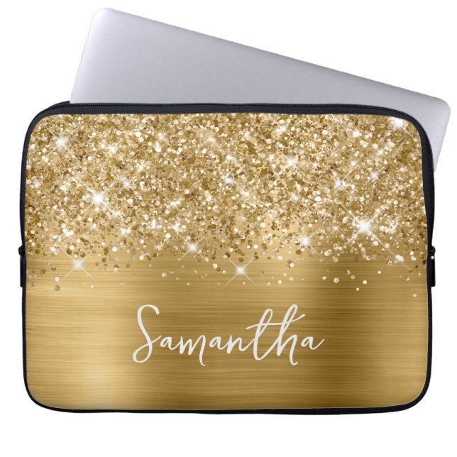 Glittery Guld Glam Namn Laptop Fodral (Framsidan)