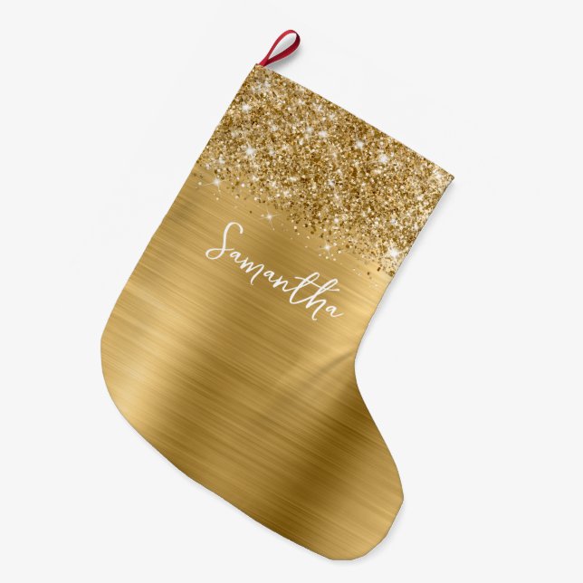 Glittery Guld Glam Namn Stor Julstrumpa (Framsidan (Hängande))