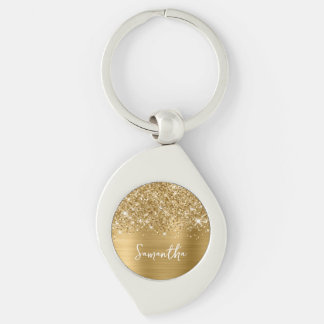 Glittery Guld Glam Namn Swirl Silverfärgad Nyckelring