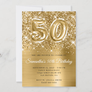 Glittery Guld Glam nummer 50:e födelsedagen Inbjudningar