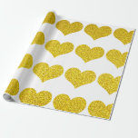 Glittery Guld Heart Mönster Golden Gult White Presentpapper<br><div class="desc">Utformad med gyllene glittermönster i fast,  vit bakgrund!</div>