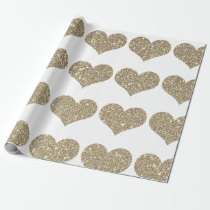 Glittery Guld Heart Mönster Golden White Gnistra Presentpapper