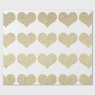 Glittery Guld Heart Mönster Golden White Helgdag Presentpapper
