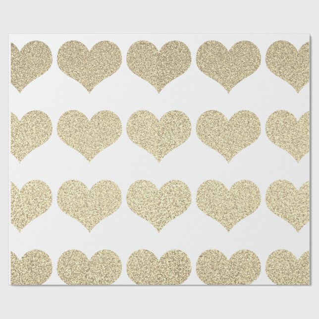 Glittery Guld Heart Mönster Golden White Helgdag Presentpapper (Platt)