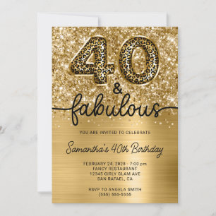 Glittery Guld Leopard 40 och Fabulous Inbjudningar