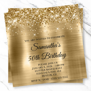 Glittery Guld Metallic Foil-utseende 50:e födelsed Inbjudningar