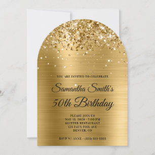 Glittery Guld Metallic Monogram 50:e födelsedagen Inbjudningar