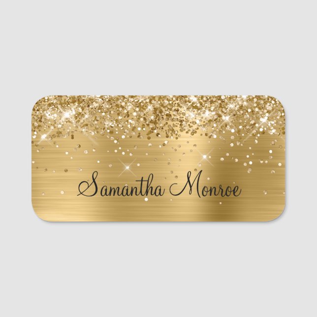 Glittery Guld Metallic Namnbricka (Framsida)