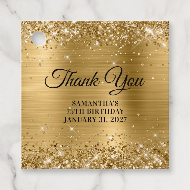 Glittery Guld Monogram 75:e Birthday Tack Gåvor Etiketter (Framsida)