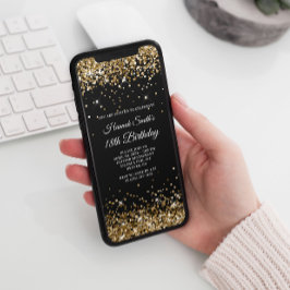 Glittery Guld och Black 18:e födelsedagen Inbjudningar