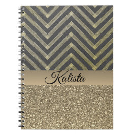 Glittery Guld och Black Chevron Anteckningsbok