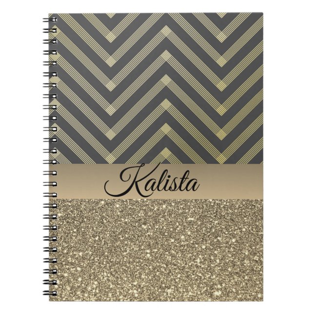 Glittery Guld och Black Chevron Anteckningsbok (Framsidan)