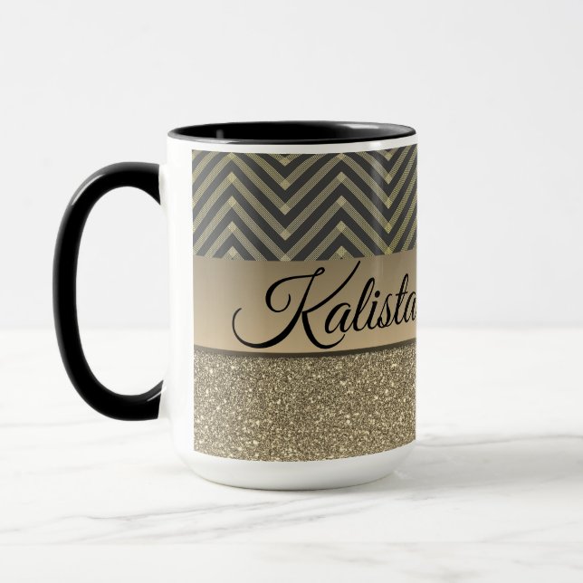 Glittery Guld och Black Chevron Mugg (Vänster)