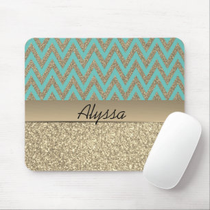 Glittery Guld och Blue Chevron Musmatta