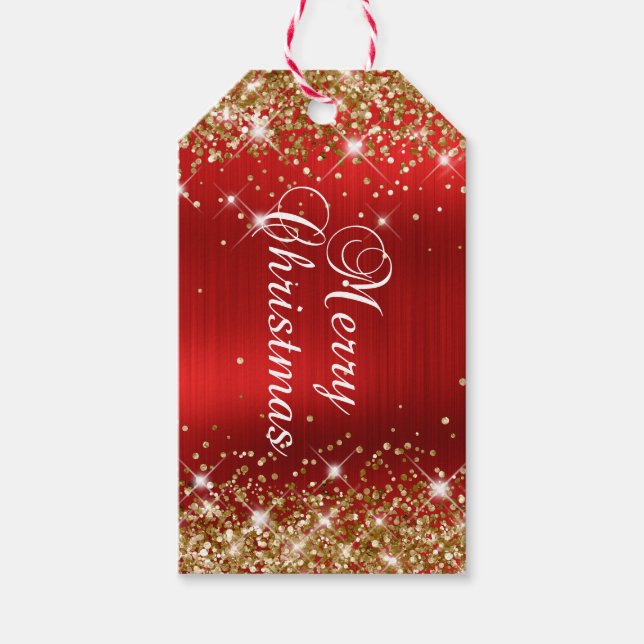 Glittery Guld och Red Foil God jul Presentetikett (Framsidan)