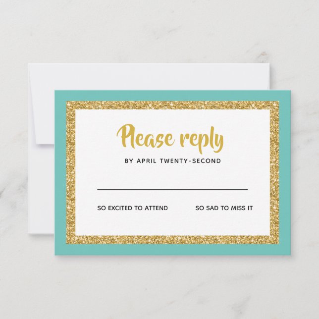 Glittery Guld och Teal Bat mitzvah Reply OSA Kort (Framsida)