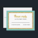 Glittery Guld och Teal Bat mitzvah Reply OSA Kort<br><div class="desc">Det här trendiget infogar kort med fet stil på framsidan med ett lager i guld glitter och vitt,  och en solid färgad bakåt. Lägg till texten med hjälp av mallformuläret. Ändra teckensnitt,  layout och färg på de avancerade menyerna.</div>
