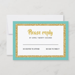 Glittery Guld och Teal Bat mitzvah Reply OSA Kort