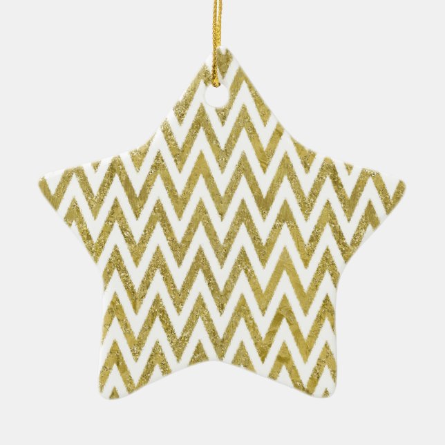 Glittery Guld och White Chevron Rand Julgransprydnad Keramik (Framsidan)