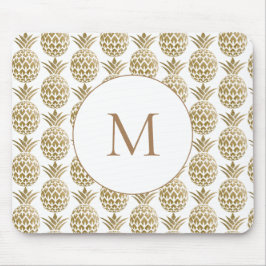 Glittery Guld Pineapple Mönster White Monogram Musmatta