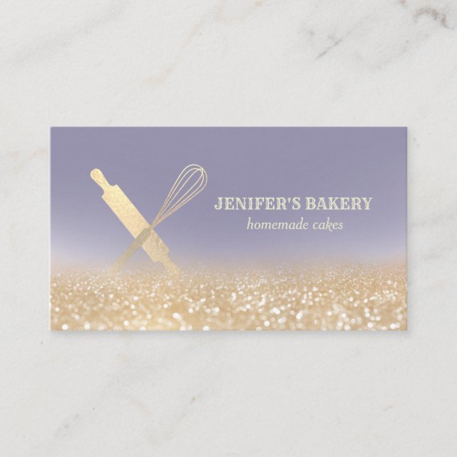 Glittery guld, rullstift, bakverk visitkort (Framsida)