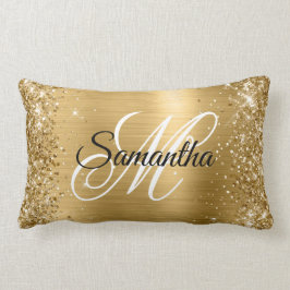 Glittery Guld Satin Foil Monogram Lumbarkudde