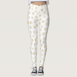 Glittery Guld Snöflingor Leggings