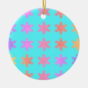 Glittery Guld Snöflingor Mönster Turquise Blue Julgransprydnad Keramik