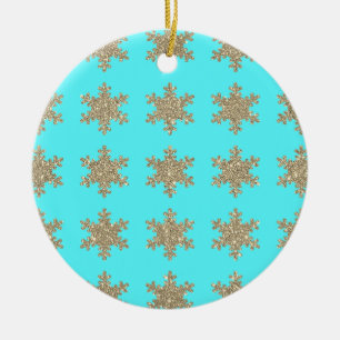 Glittery Guld Snöflingor Mönster Turquise Blue Julgransprydnad Keramik