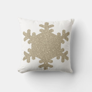 Glittery Guld Snöflingor Mönster White Cute Gift Kudde