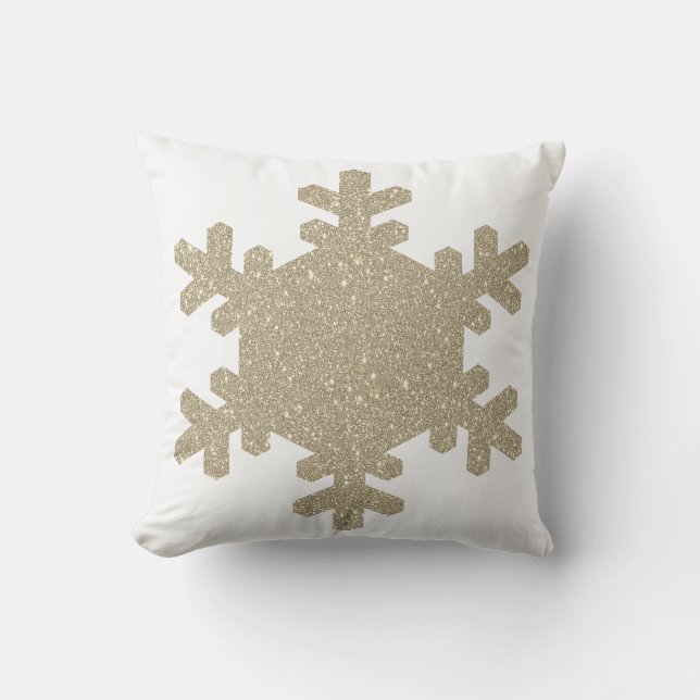 Glittery Guld Snöflingor Mönster White Cute Gift Kudde (Framsida)