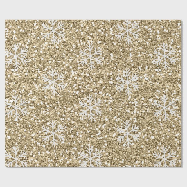Glittery Guld Snowflake Presentpapper (Platt)