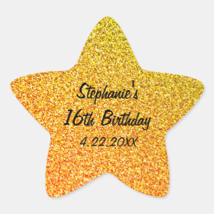 Glittery Guld Sweet sixteen 16:e Födelsedagsfesten Stjärnformat Klistermärke